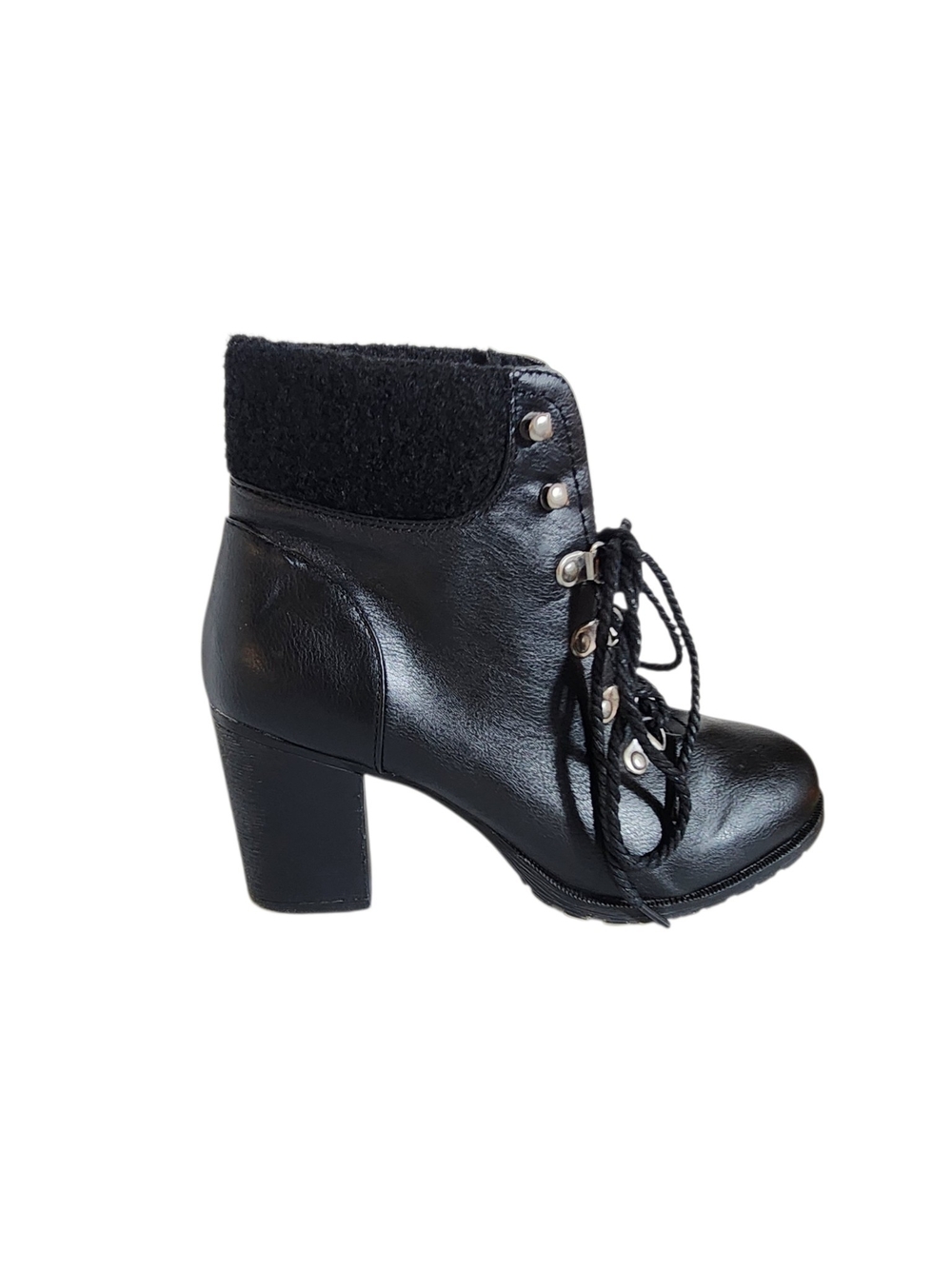 BAMBOO Black Victorian Lace-Up Block Heel Ankle Booties Size 7